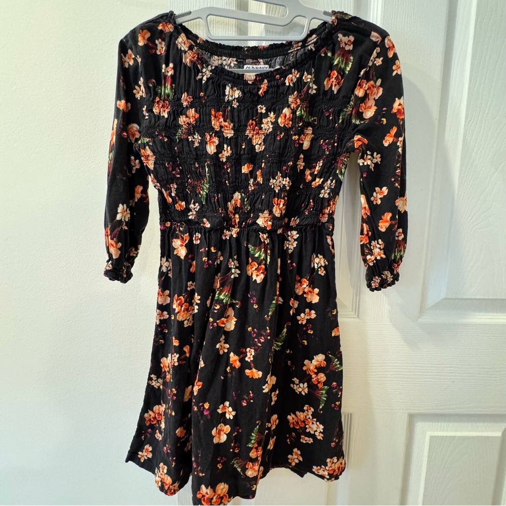 Old Navy Black Dress with Orange Floral Pattern